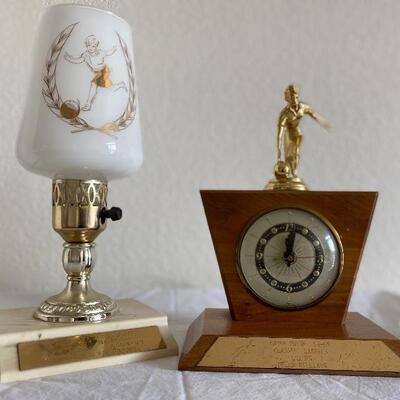 Vintage 50s Pair bowling collectibles light and clock 