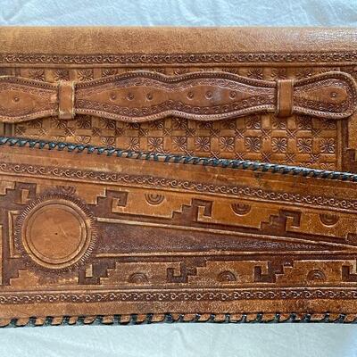 Vintage Tooled leather purse clutch