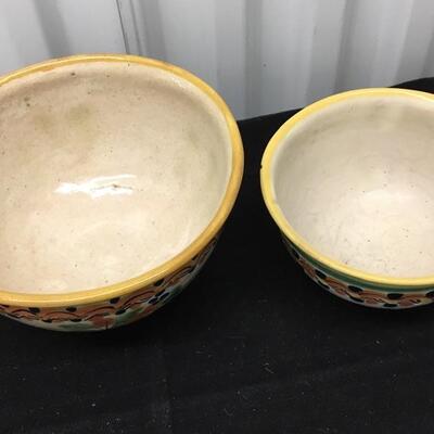 Pair of Antique Puebla Pottery Mexico Bowls