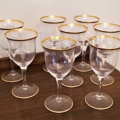 Lot #159  Set of 8 Vintage Gold-Rimmed Wine Goblets
