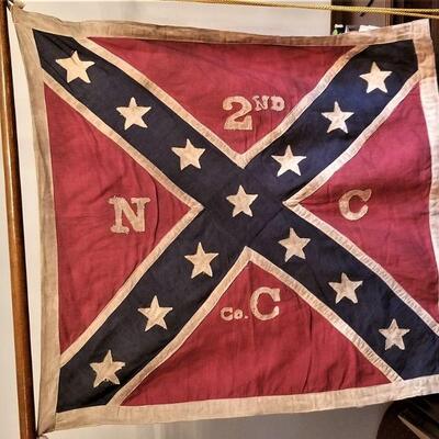 Lot #161  Well Made Reproduction of the 2nd North Carolina Battle Flag - Comes with stand