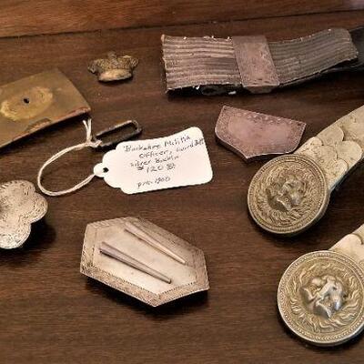 Lot #173  MILITARIA - British antique militaria lot - some sterling silver items