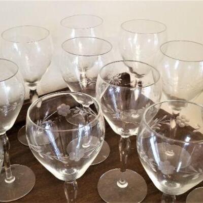 Lot #177  Set of 12 Vintage Etched Wine Glasses
