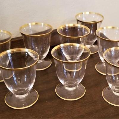 Lot #178 Set of 8 vintage gold-rimmed juice glasses