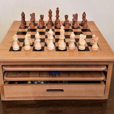 Lot #198  Wooden Chess Set and Several Other Games - complete