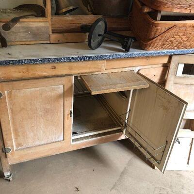 Lot 80 - Vintage Hoosier Cabinet and Copper Items 