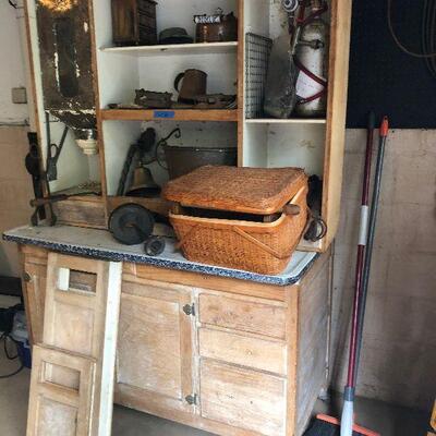 Lot 80 - Vintage Hoosier Cabinet and Copper Items 