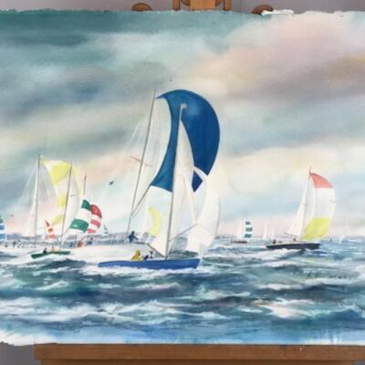 D - 133 Jean Ranney Smith Original Watercolor "Sailboat"Painting