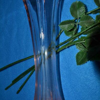 Lot#18 Two Depression Glass Vases, 4 Ceramic Flowers, and a Candle Holder