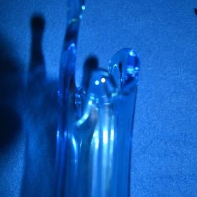 Lot#18 Two Depression Glass Vases, 4 Ceramic Flowers, and a Candle Holder
