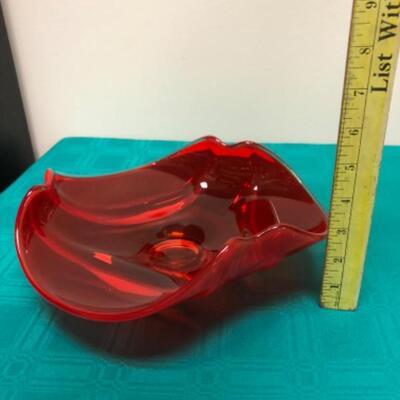 Red Curved Art Glass Bowl