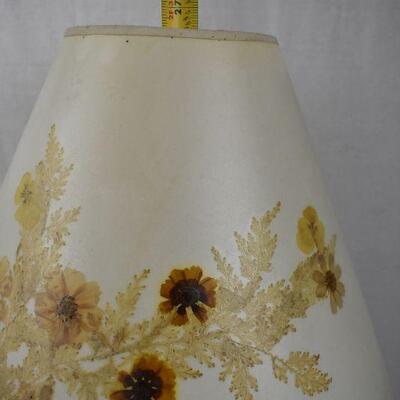 Vintage Lamp, Metal and Stone Base with Dried Flowers on the Shade. Works