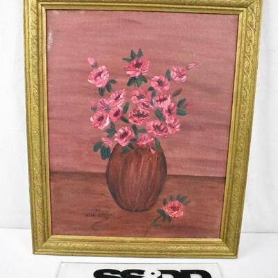 Original Art on Canvas by Helen Mellos, Pink flowers pink background