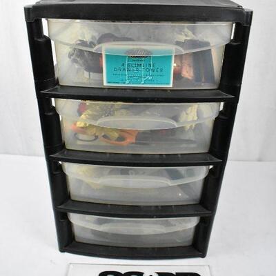 4 Drawer Tower Black/Clear filled with craft items