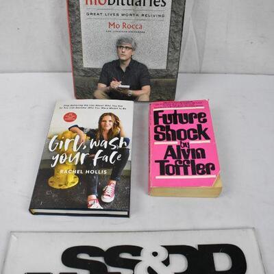 3 Non-Fiction Books: H/C Mobituaries, H/C Girl Wash Your Face, P/B Future Shock
