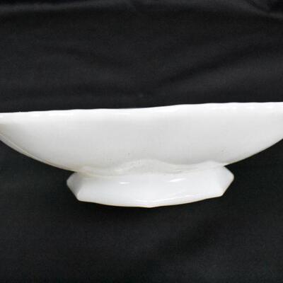 Milk Glass Bowl with Grapes & Leaves Design - Vintage