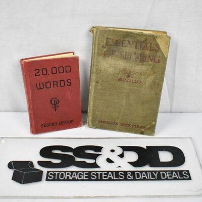 2 Hardcover Books: 20000 Words (1947) & Essentials of Spelling (1919)