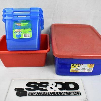 5 pc Red & Blue Plastic Storage Bins