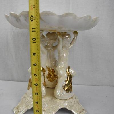 Cherub Bird Bath, Cream/Gold colors with iridescent finish - Vintage