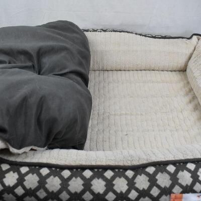Large Dog Bed with blanket-like piece. Orthopedic Nester, Gray & Cream 40