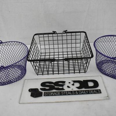 3 Wire Baskets: 1 black rectangle, 2 purple oval