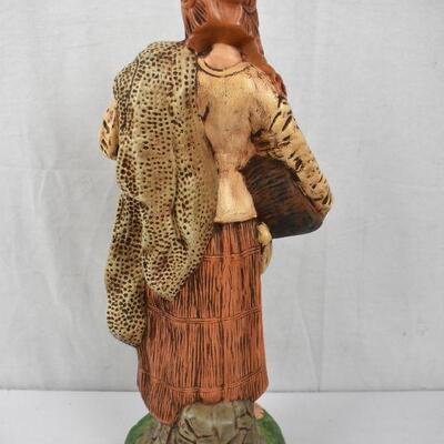 Vintage Chalkware Statue, Woman with Basket of Fish, 17.5
