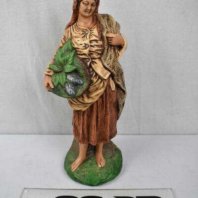 Vintage Chalkware Statue, Woman with Basket of Fish, 17.5