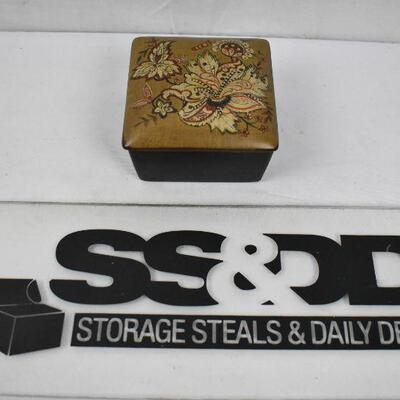Small Jewelry Box/Trinket Box with Lid. Black, Brown, Red Floral
