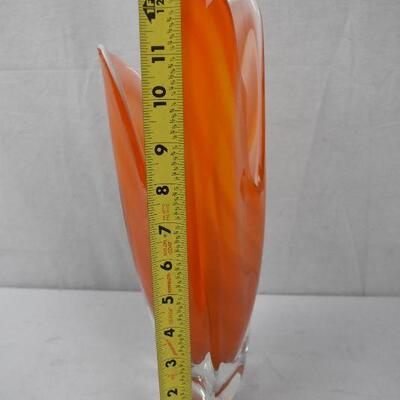 Vintage Orange Glass Vase. Triangle Base, No markings