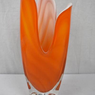 Vintage Orange Glass Vase. Triangle Base, No markings
