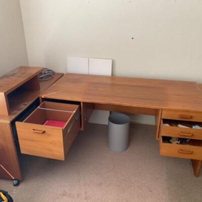 30. Computer desk with filing cabinet and table (63”x30”29” and 51”19”x27.5”)