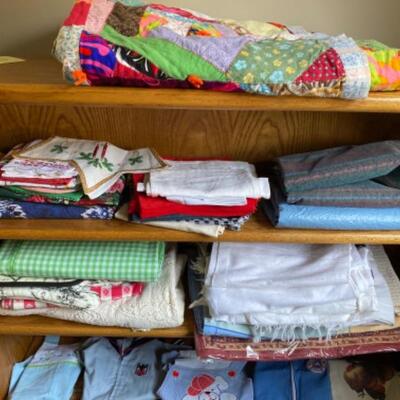 44. Fabric, Linens and full-size patchwork quilt