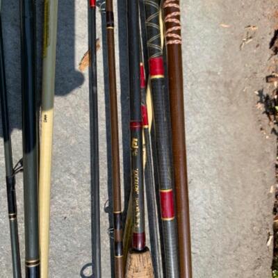 75.  Large collection of fishing gear:  poles, reels, lures, hooks, waders, etc.
