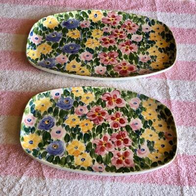 Pair of Floral Oblong Serving Plates