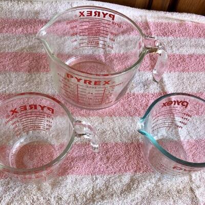 Three Pyrex Glass Measuring Cups