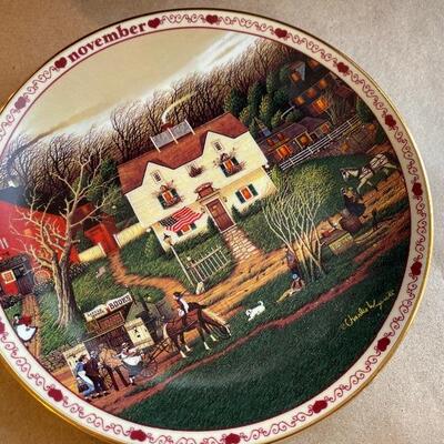 Charles wysocki dates time remember  set of 12 plates with calendar frame 