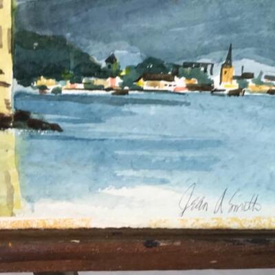 D - 187 Jean Ranney Smith Original Watercolor Paintings “Lakeside Home” “River Rapids”