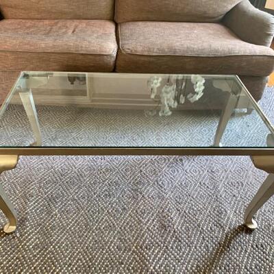 Glass Table 45â€ x 26â€ x 20â€ Gold Wood