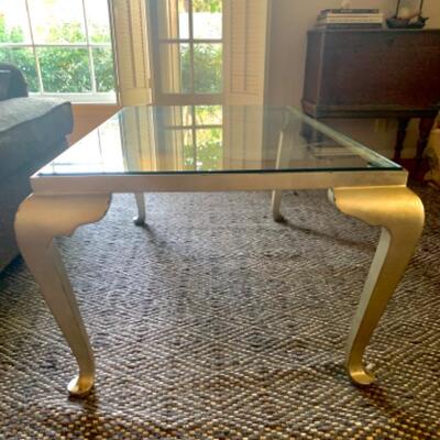 Glass Table 45â€ x 26â€ x 20â€ Gold Wood