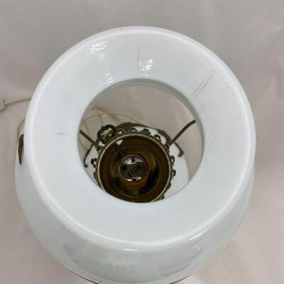 .53. Electric Milk Glass and Bronze Flower GWTW Lamp