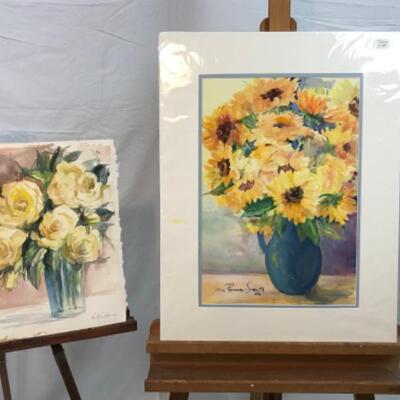 D - 196 Jean Ranney Smith Original Watercolor Paintings “Sunflowers” “Yellow Roses”