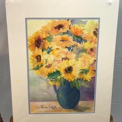 D - 196 Jean Ranney Smith Original Watercolor Paintings â€œSunflowersâ€ â€œYellow Rosesâ€