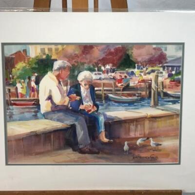 D - 203 Jean Ranney Smith Original Watercolor Painting â€œLunch On The Dockâ€