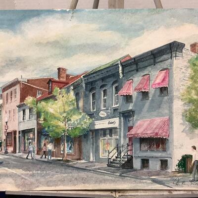 E - 210 Jean Ranney Smith Original Watercolor Paintings “Downtown Shopping “