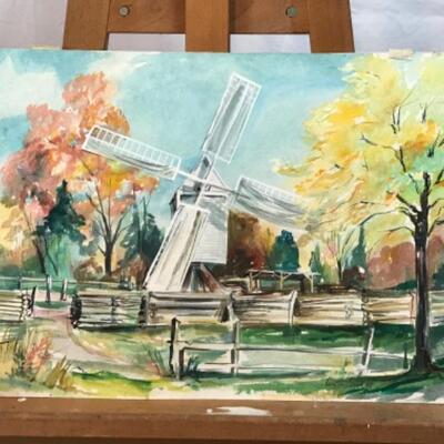 D - 214 Jean Ranney Smith Original Watercolor Paintings “Windmill” “Water Mill”