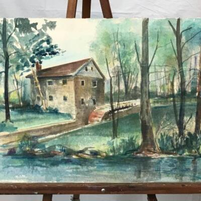 D - 214 Jean Ranney Smith Original Watercolor Paintings “Windmill” “Water Mill”