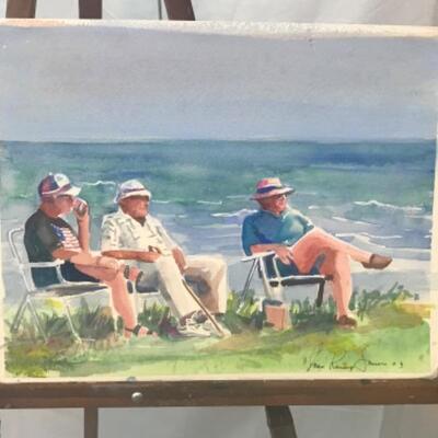 D - 215 Jean Ranney Smith Original Watercolor Paintings “Relaxing With Friends” “Ocean View”