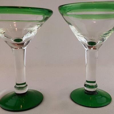 2 Green Glass Rimmed Stemware