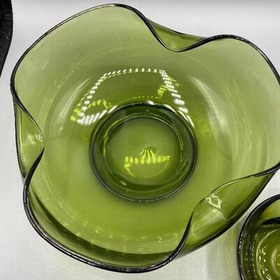 Olive Green Serving Bowl and Dip Bowl