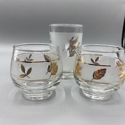 Libbey Gold Leaves Frosted Glassware 